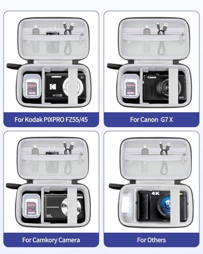 Krypthos Digital Camera Case for Kodak Pixpro FZ55 with SD Storage (Black) | Compatible with Kodak Pixpro FZ45, Canon G7X Mark III，CAMKORY DC403, Travel Small Cameras, Protective, Durable, Easy to Carry - color: Black
