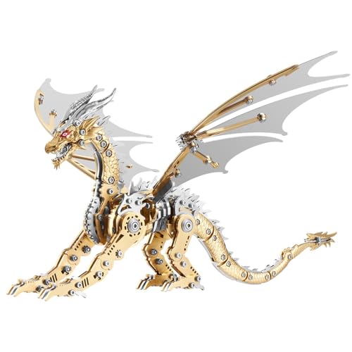 OreilleStar 3D Metal Dragon Puzzle, Mechanical Model Building Kit, Green and Red Assembly Puzzle for Adults Gift (Gold Dragon) - color: Gold Dragon