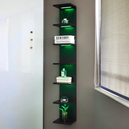 7 Tier RGB Light Wall Shelves, Black | Lack Wall Shelf Unit, Vertical Shelf with Remonte Control,Black Shelves - color: Rgb-black