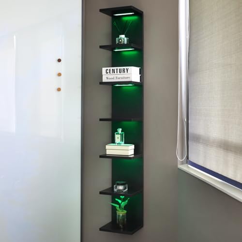 7 Tier RGB Light Wall Shelves, Black | Lack Wall Shelf Unit, Vertical Shelf with Remonte Control,Black Shelves - color: Rgb-black