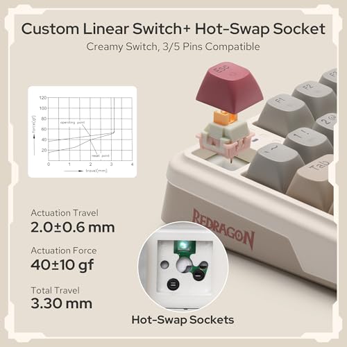 Redragon K768 PRO 100 Keys Wireless Gasket RGB Gaming Keyboard, Massive 8000 mAh PBT Mechanical Keyboard w/Hot-Swap Socket, Dedicated Knob Control & 5-Layer Noise Dampening, Custom Yolk Linear Switch - color: Retro Cocoa