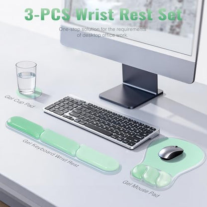 Ospelelf Mouse Pad with Wrist Rest Set Gel Ergonomic Keyboard Wrist Support Anti-Slip Rubber Bottom Office Women Desk Accessories for Computer, Laptop and Gaming, Green - color: Green, style: Keyboard Rest + Mouse Rest + Coaster