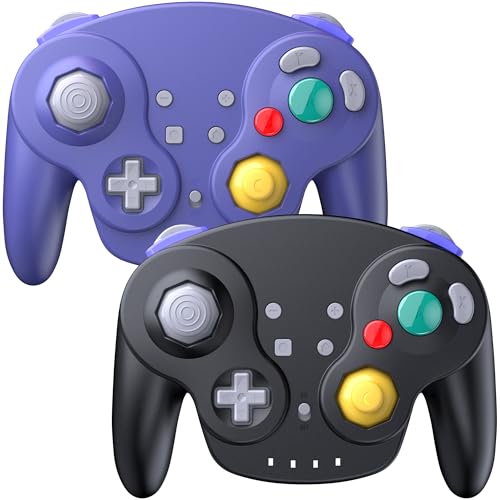 2 Pack Wireless GameCube Style Controller for Switch 1 & 2 / Lite / Switch Online, NGC Style Pro Controller Compatible with Windows PC, macOS - (Rechargeable) (Built-in Rumble) (NFC)- Indigo/Black - color: Two Pack BT Version Indigo/Black