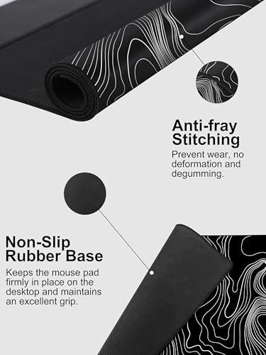 TopMade Mouse Pad with 15W Fast Wireless Charging, 31.5"x15.75" XXL Large Gaming Waterproof Desk Pad with Ultra-Smooth Surface, Non-Slip Base, Computer Desk Mat, Black Topographic Map #2 - color: Black Topographic Map #2