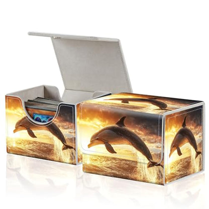 for MTG Commander Deck Box,Card Deck Box for Trading Yugioh MTG,Fits 100 Double Sleeved Cards,PU Leather Strong Magnet Case for Magic Commander TCG CCG,Dolphin Sunset - color: Dolphin Sunset