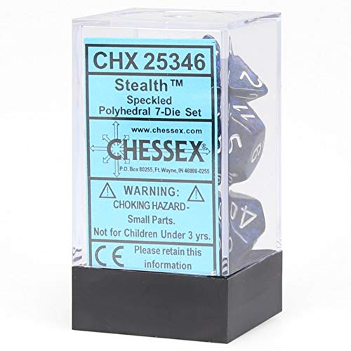 Chessex DND Dice Set-Chessex D&D Dice-16mm Speckled Stealth Plastic Polyhedral Dice Set-Dungeons and Dragons Dice ludes 7 Dice - D4 D6 D8 D10 D12 D20 D%, Various (CHX25346)