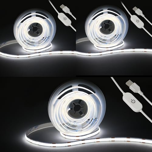 Led Strip Lights Touch Dimmable 5V USB COB 6500K White 6.56ft/2m (3Pack) | 640 LEDs COB LED Strip Light, 10W Flexible, For Bedroom Kitchen Room Decor, 3D Printing Lighting - color: 6.56FT/6500K White (3Pack)