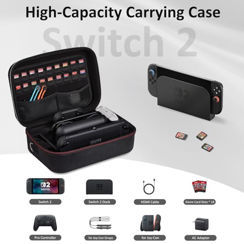 CoBak All-in-One Carrying Case for Nintendo Switch 2 (2025), with 18 Game Card Slots, Pro Controller Holder, Dock & Adapter Storage, Accessory Compartment, Portable Travel Bag, Black