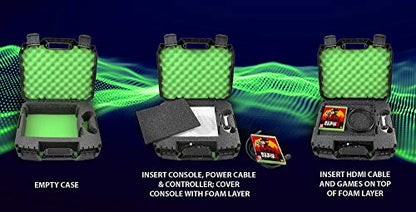 CASEMATIX Travel Case Compatible with Xbox One S - Hard Shell Xbox One S Carrying Case with Protective Foam Compartments for Console, Controller, Power Adapter, Games and More Accessories