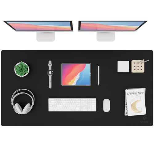K KNODEL Large Office Leather Desk Mat, Mouse and Keyboard Pad, Computer and Laptop Mat, Desktop Protector and Cover, Writing Pad and Blotter (47.2"x23.6", Black) - color: Black, size: 47.2" x 23.6"