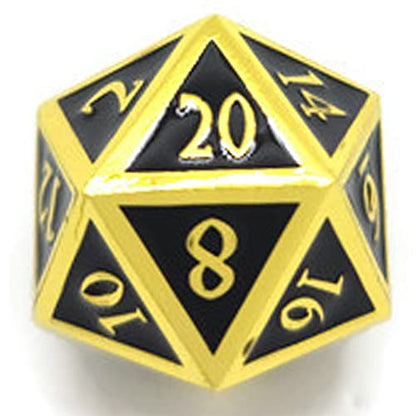 Metal D20 F Dice Critical Fail F 20 Sided Die Set DND Number Role Playing Game Dungeons and Dragons D&D Black Silver Red Blue Rainbow Gold Copper Purple Green Pink White (Single Dice, Black and Gold) - color: Black and Gold, style: Single Dice