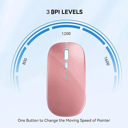 WREANU Wireless Bluetooth Mouse Rechargeable Laptop Mice with LED Lights Silent Slim Use(BT5.2 & 2.4G Portable USB) Dual Mode Computer Mouse for Laptop/iPad/Tablet/Apple/Computer/Mac(Rose Gold) - color: Rose Gold Wireless Bluetooth Mouse