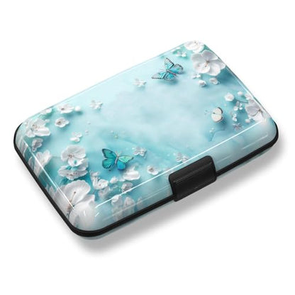 Credit Card Holder, Mini RFID Small Aluminum Card Wallet Business Card Case | Blocking Slim Metal RFID Blocking Front Pocket Wallet Hard Case Durable CC Holder for Women Girls, Green Teal Butterfly - color: Green Teal Butterfly