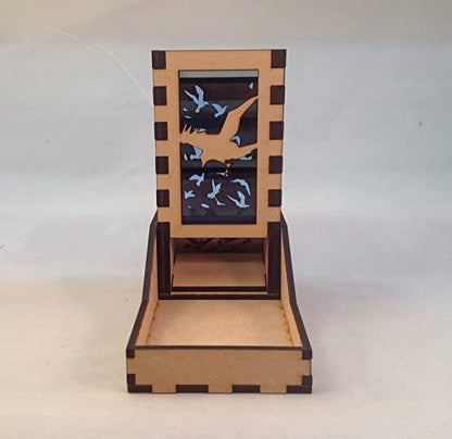 Raven Mini Dice Tower v1 Medium Blue Acrylic Window Laser Cut MDF Unique Fast Shipping