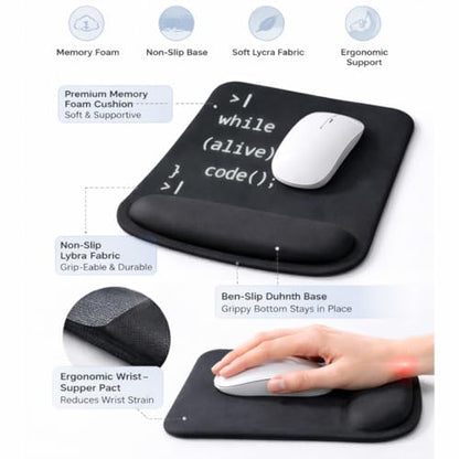 Ergonomic Memory Foam Mouse Pad with Wrist Support, Orange, Ultra-Smooth Surface, Anti-Slip Base (Code, Medium) - color: Code