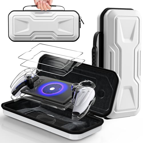 FYOUNG 3 in 1 Accessories Case Bundle for Playstation Portal | Carrying Case & Hard PC Clear Cover with Screen Protector, Protective Case & Hard Shell Travel Handbag for PS5 Portal（White) - color: White