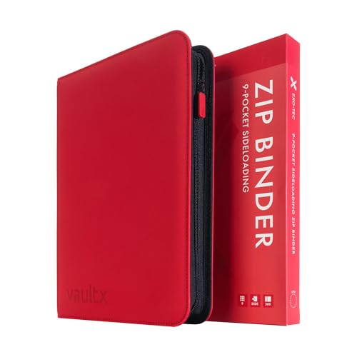 Vault X 9 Pocket Exo-Tec Zip Binder Red + 400 Penny Sleeves Gift Bundle