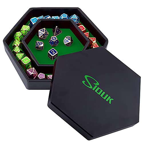 SIQUK Dice Tray with Lid Hexagon Dice Rolling Tray Dice Holder for Dice Games Like RPG, DND and Other Table Games, Green - color: Green