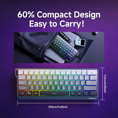 SEUNKWANG F61 60% Gaming Keyboard Wired, RGB Backlit Membrane Keyboard with PBT Keycaps, Compact Design, Lanyard Wired Keyboard for Mac/Win (Gradient Black, Wired) - color: Gradient Black