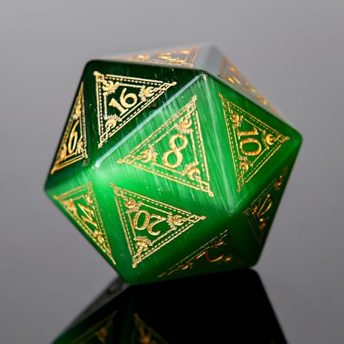 1PCS Gem D20 DND Dice - 25mm 20 Sided Crystal Cat Eye D&D Dice for Dungeons and Dragons, RPG, Roleplaying Games MTG Table Games, Handmade Polyhedral Dice(Pattern Green) - color: D20 Cat Eye-pattern Green