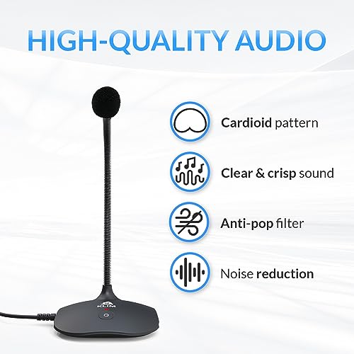 KLIM Talk USB Desk Microphone for Computer - New - Compatible with Any PC Laptop Mac - Professional Desktop Mic with Stand - Recording Gaming Streaming YouTube Podcast Mics | Wide Compatibility, Plug and Play, Professional High Definition Audio, Easy and