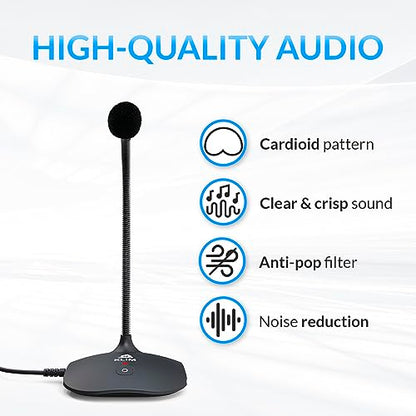 KLIM Talk USB Desk Microphone for Computer - New - Compatible with Any PC Laptop Mac - Professional Desktop Mic with Stand - Recording Gaming Streaming YouTube Podcast Mics | Wide Compatibility, Plug and Play, Professional High Definition Audio, Easy and
