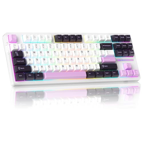 MageGee LIGHT87 Wired Creamy Keyboard, 80% Gasket Hot Swappable RGB Backlit Gaming Mechanical Keyboards with 6-Layer Sound Dampening,PBT Keycaps NKRO for Win/Mac, Purple - color: Purple Jade