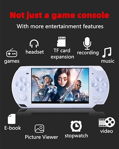 HLF Video Game Console 4.3 inch 8GB Built-in 2000 Retrp Classic Games for Multiple Simulators Game can Save Multiple Progress Video/Music/E-Book Portable Console Gift for Boyfriend/Children(White)