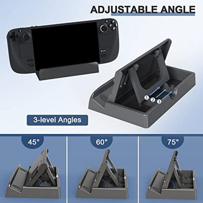 Stand Base for Valve Steam Deck Dock Accessories PC Console Game Handheld Gaming Holder Mount Bracket Black (3-Level Adjustable Angel)