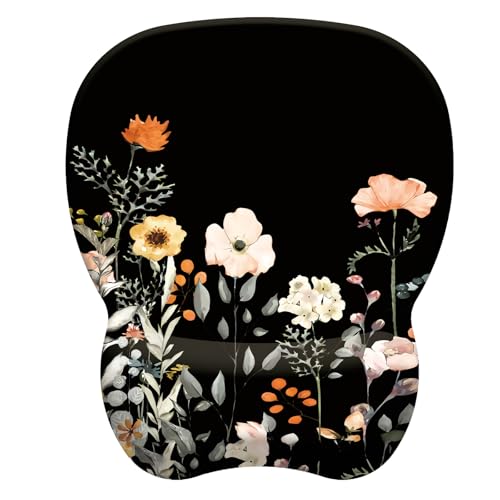 Mouse Pad with Wrist Support, Ergonomic Mousepad with Comfortable Memory Foam Wrist Rest Cushion, Relieve Wrist Pain, Non-Slip Rubber Base Gaming Mice Pad for Home Office Computer Laptop, Flower Black - color: Flower black