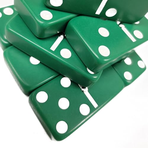 Marion Domino Double Six Green Jumbo Tournament Professional Size with Spinners in Dovetail Sheesham Wood Box. - color: Green