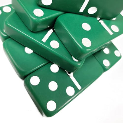 Marion Domino Double Six Green Jumbo Tournament Professional Size with Spinners in Dovetail Sheesham Wood Box. - color: Green