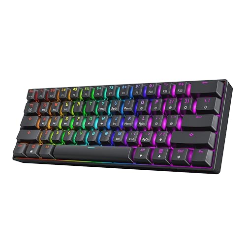 HK GAMING GK61 SE 60% | Mechanical Gaming Keyboard | 61 Keys Multi Color RGB LED Backlit for PC/Mac Gamer | US Layout (Black, Mechanical Red) - color: Black, size: Red Switch