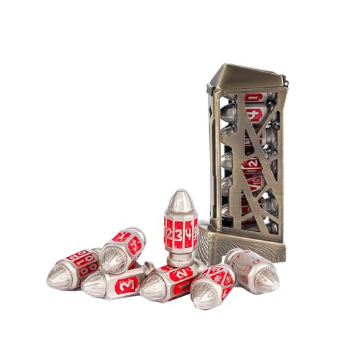 UDIXI Bullet Metal Dice Set D&D, RPG Polyhedral Bullet Dice Set Nickel Red | 7PCS, Cool Design, Magazines Container and PU Leather Bag, for DND Dungeons and Dragons Role Playing Games and Tabletop Games - color: Red