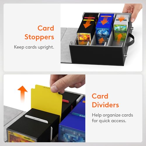 Lifewit Trading Card Storage Box with Handle, Holds Up to 1800 Sleeved Cards with 12 Adujstable Dividers & 4 Stoppers, Aluminum Closure PU Leather Case for MTG, PTCG, YGO, Sports Cards, Black& Gray - color: Black&Gray