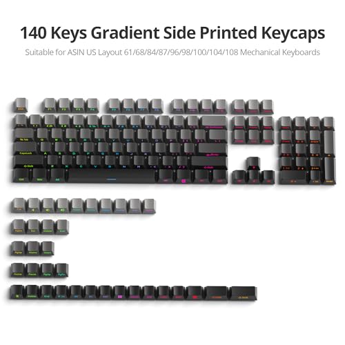 Guffercty kred 140- Keys Side Printed Keycap PBT Gradient Keycaps 75 Percent, Cherry Profile Minimalist Style Custom Shine Through Keyboard Keycap for Mechanical Keyboards(Grey Side Print) - color: Grey Side Print