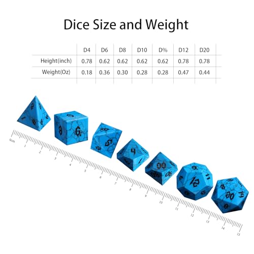 Synthetic Turquoise Cracked Blue Dice Set, 7-Piece Polyhedral Dice for Dungeons & Dragons (D&D), Pathfinder, MTG, Tabletop RPG Gaming, Natural Texture Dice with Black Numbers (Blue) - color: Blue