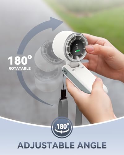 PlayHot Portable Handheld Turbo Fan, Travel Essentials, Gifts for Women/Men | 5-Speed, Up to 12H, 10m/s Airflow, USB-C Rechargeable, LED Display, 3-in-1 Foldable Personal Fan for Cruise, Beach, Vacation - color: White