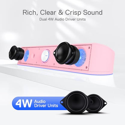 Redragon GS560 RGB Desktop Soundbar, Dynamic Lighting Bar with Audio Sync | 2.0 Stereo Enhanced Auido Quality, Touch-Control Backlit, Volume Knob, Plug & Play USB Powered Computer Speaker - color: Pink