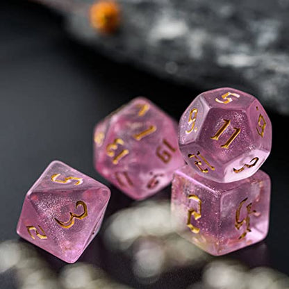 7-Die DND Dice Set Polyhedral Dice Set with a Leather Dice Bag, D&D Dice Set for RPG Table Games (Pink/G) - color: Pink/G