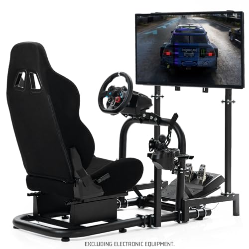 Anman Racing Simulator Cockpit Adjustable with Monitor Stand and Black Seat | Fit for Logitech G29 G920 G923, for Thrustmaster T248 T300, for Fanatec CSL DD, for Moza Wheel Shifter Pedals NOT Included