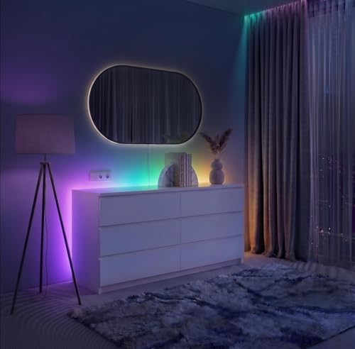 LED Backlight for Dresser & Furniture, 26.2ft Color Changing LED Strip Lights with Chasing Effects, App & Remote, Music Sync Dimmable Bias Lighting, Standoff Mount Kit (4 Mounting Options) - color: Multicolor, size: Dresser & Furniture