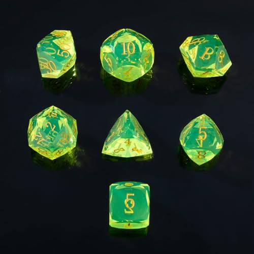 Resin DND Dice Set, 7 Pieces Handmade Sharp Edge Polyhedral Dice for Role Playing Game, Dice Accessory for D&D RPG Players and Starters d4 d6 d8 d10 d12 d20 with Gift Box (Yellow) - color: Yellow