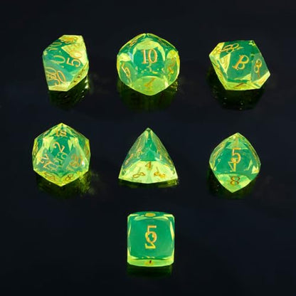 Resin DND Dice Set, 7 Pieces Handmade Sharp Edge Polyhedral Dice for Role Playing Game, Dice Accessory for D&D RPG Players and Starters d4 d6 d8 d10 d12 d20 with Gift Box (Yellow) - color: Yellow