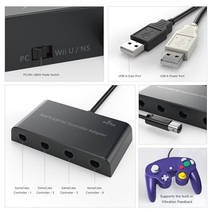 MAYFLASH Gamecube Controller Adapter for Wii U, PC Windows and Switch/Switch 2, 4 Ports