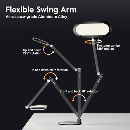 Premium LED Desk Lamp, Dual-Sided Soft Lighting with Knob Remote | Eye-Caring Diffused Light for Home Office, Video Conferencing, Zoom, Reading, Study, Craft, Stepless Dimming & Color, Memory - color: Black