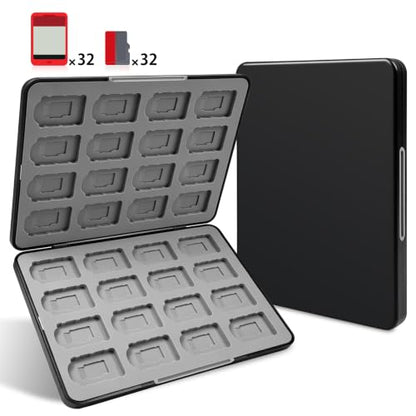 ONETIAOLONG Switch Game Case Holder for Switch 2 & OLED & Lite with 32 Cartridge Slots and 32 Micro SD Card Storage with Magnetic Closure,Protective Hard Shell for Easy carrying (Black, 32-slots) - size: 32-slots