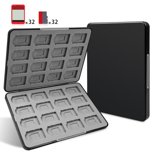 ONETIAOLONG Switch Game Case Holder for Switch 2 & OLED & Lite with 32 Cartridge Slots and 32 Micro SD Card Storage with Magnetic Closure,Protective Hard Shell for Easy carrying (Black, 32-slots) - size: 32-slots