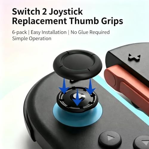 Ferkurn Replacement Thumb Grip Cap Compatible with Switch 2 J-Con Pro Controller Joystick, Switch2 Joystick Grip Button Stick Cover Controller 3D Skin Replacement Part Repair Kit Accessories