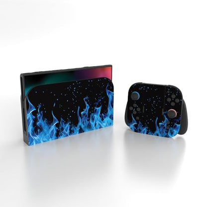 PlayVital for Nintendo Switch 2 Skin Full Set (2-Pack) - Protective Vinyl Decal Stickers for Switch 2 Console, Joycons, Handle Grips & Dock | No Residue, Anti-Scratch - Blue Flame - color: Blue Flame